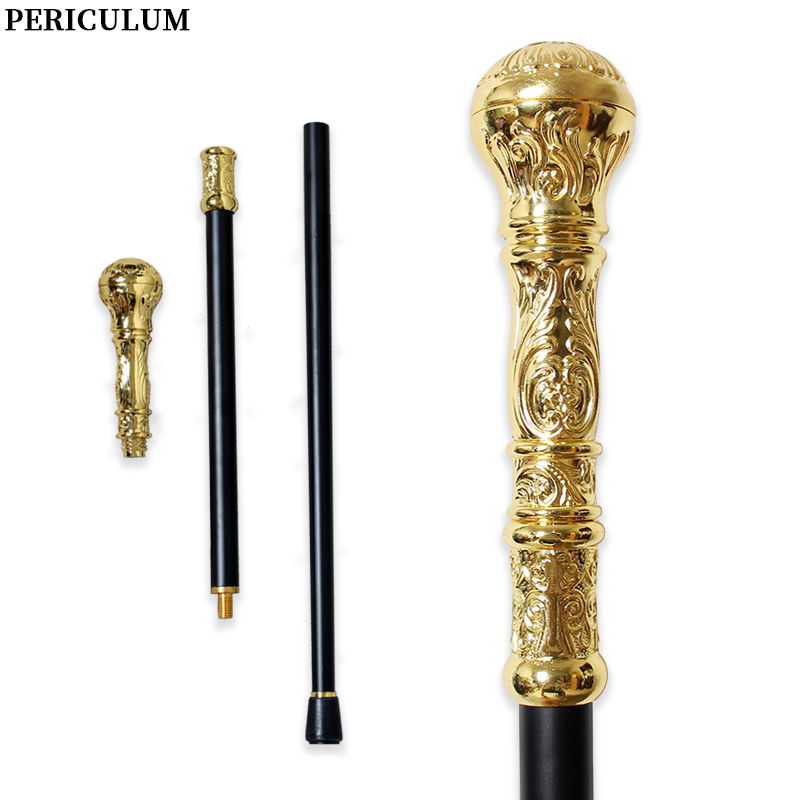 Detachable Cosplay Prop - ไม้เท้าวิคตอเรียนสีทองเงาทำจากโลหะผสม พร้อมด้ามจับทรงกลม ไม้เท้าวินเทจแบบถอดได้ อุปกรณ์ประกอบฉากสำหรับงานคอสเพลย์สำหรับทั้งชายและหญิง