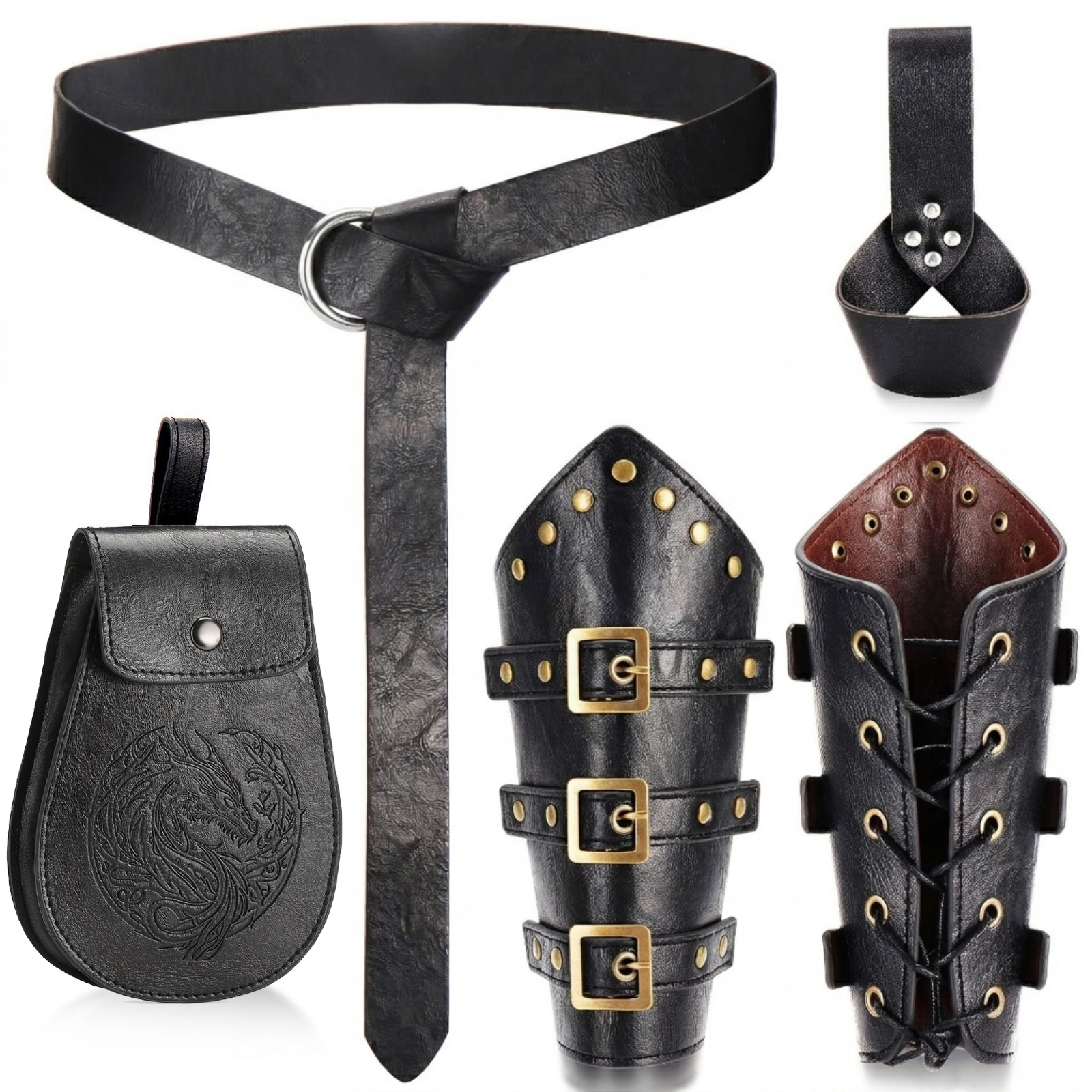 Free Cosplay Prop Patterns - ชุดเครื่องแต่งกายยุคเรอเนซองส์ 5 ชิ้น เข็มขัดหนังลายมังกร กระเป๋าคาดเอว ปลอกดาบ