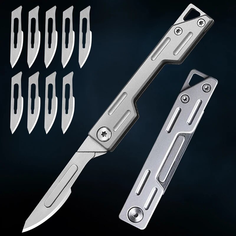 Craft Knife Set - มีดพับมีดพกสแตนเลสพร้อมใบมีดถอดเปลี่ยนได้ 9 ใบ, มีดงานอดิเรกคมชุดมีดหัตถกรรม