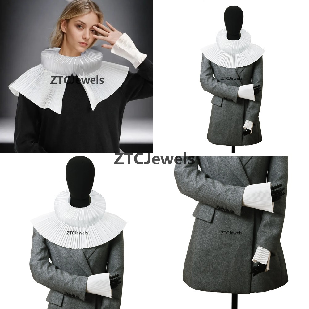 Detachable Cosplay Prop - คอสเพลย์ ผ้าพันคอรูปพัดไข่มุกแบบถอดได้ ปลอกคอปลอมสไตล์เรโทร สร้อยคอแบบโชคเกอร์ ของตกแต่งสำหรับการแสดงอย่างหรูหรา