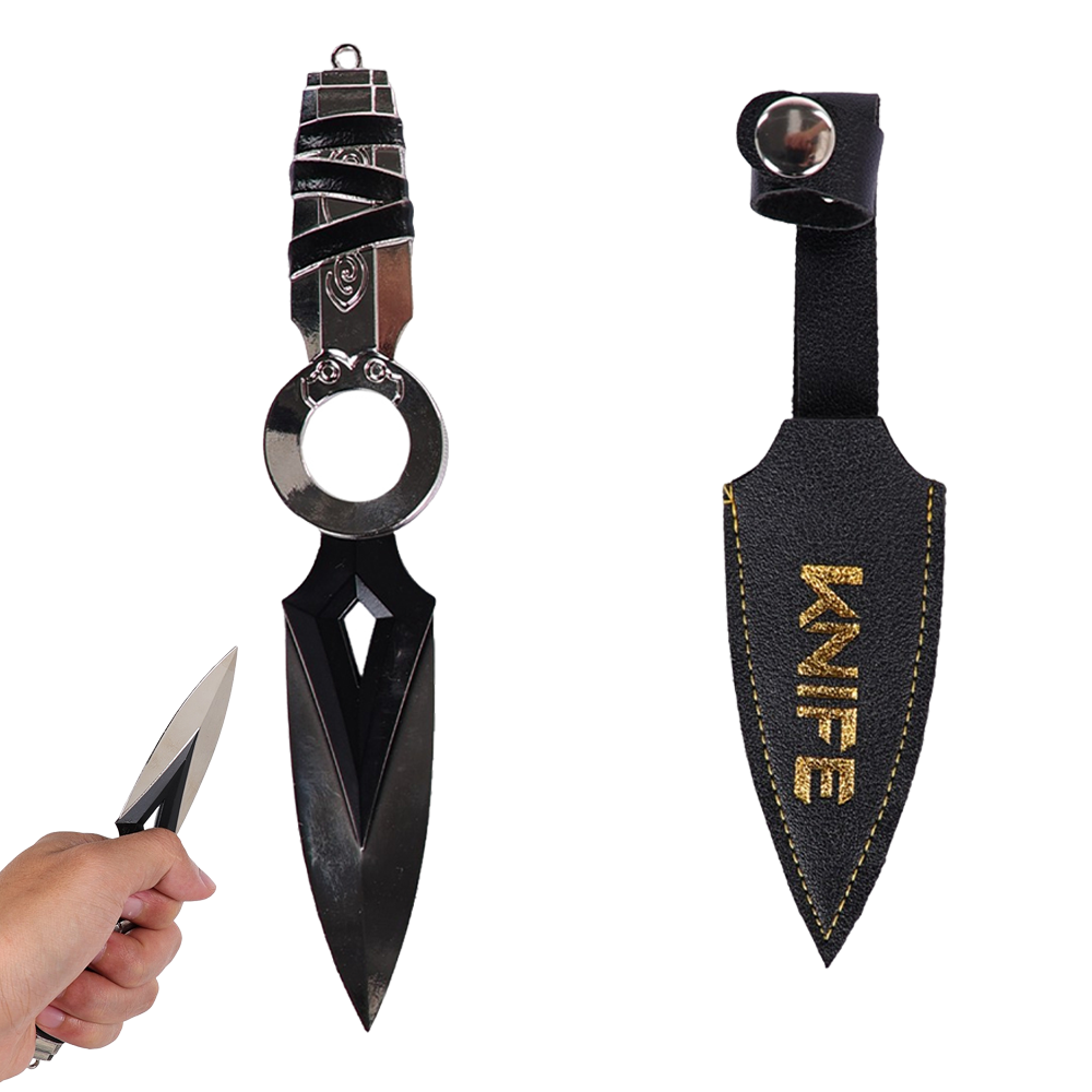 Cosplay Prop Knife - วาโลแรนท์ เจ็ตต์ คูไน อุปกรณ์ประกอบคอสเพลย์ ของเล่นมีดปลอมพร้อมปลอกหนัง อาวุธสำหรับฮาโลวีน