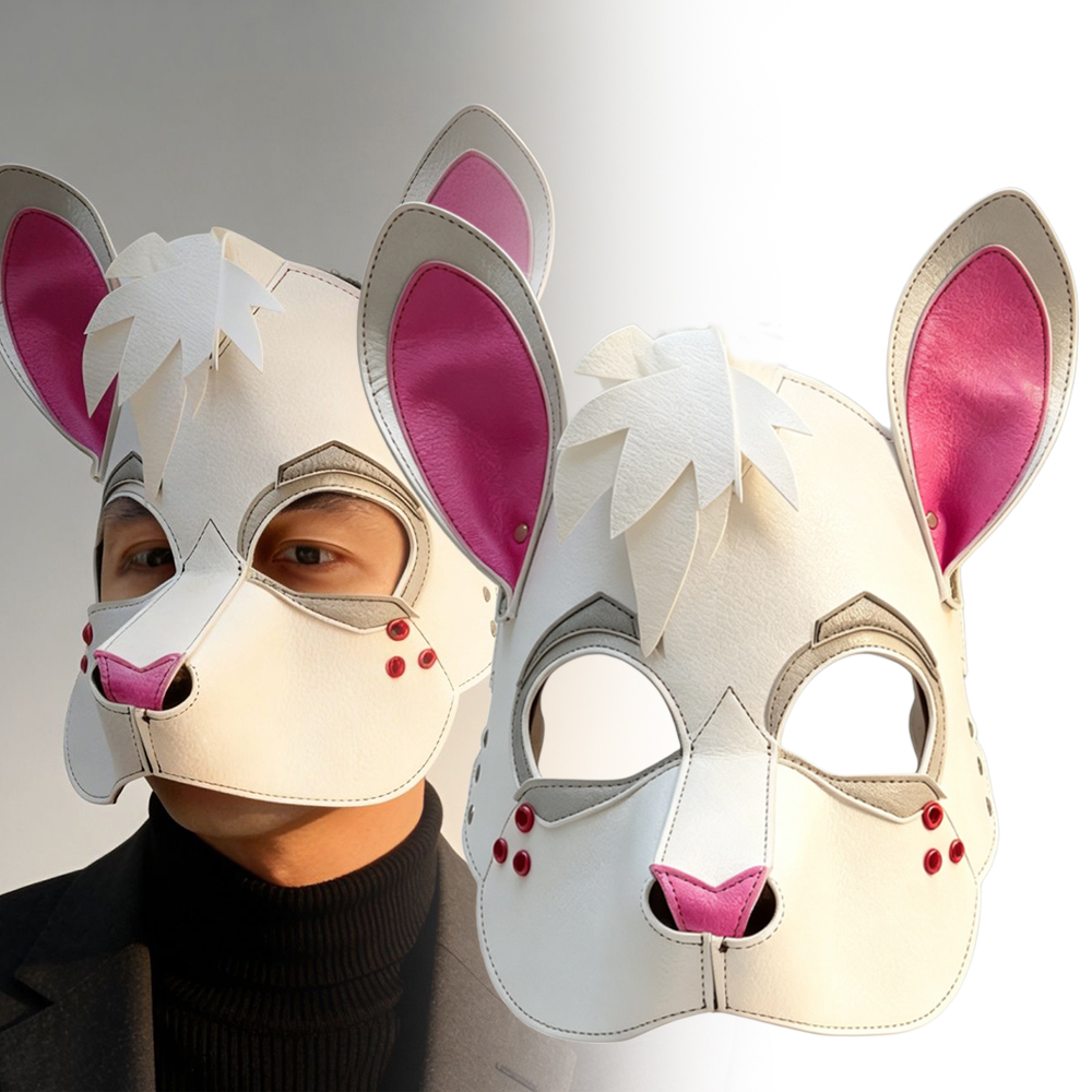 Free Cosplay Prop Patterns - หน้ากากกระต่ายพังก์ ลายกระต่ายสีขาว หนัง PU สำหรับผู้ใหญ่ หน้ากากสัตว์