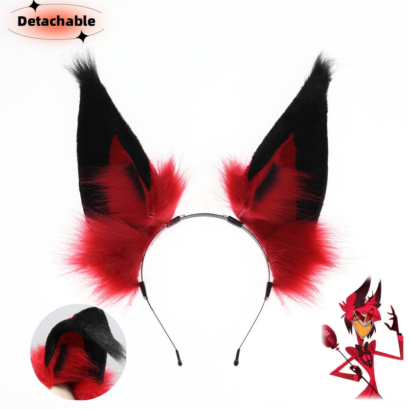 Detachable Cosplay Prop - 2024 Hot Anime Alastorคอสเพลย์HeadwearวิทยุปีศาจFursuit Wolf Beastหูที่ถอดออกได้PlushแถบคาดศีรษะฮาโลวีนผมProp