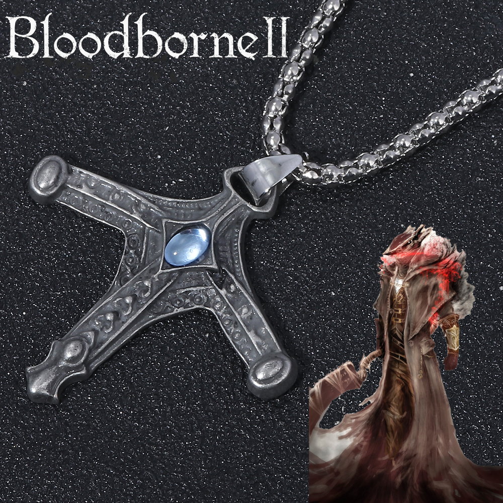 Bloodborne Cosplay Prop - Liontin kalung salib สร้อยพร้อมจี้สำหรับผู้ชายสร้อยคอเครื่องราง, อุปกรณ์คอสเพลย์เครื่องประดับกระเป๋าเป้สะพายหลังสำหรับผู้ชายและผู้หญิง