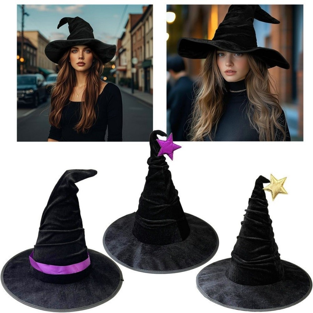 Easy Cosplay Prop - เก็บง่ายกำมะหยี่ฮาโลวีนหมวกแม่มดพับอุปกรณ์ประกอบฉากปาร์ตี้หมวกพ่อมดสตาร์คอสเพลย์อุปกรณ์เสริมฮาโลวีนหมวกผู้หญิงผู้ชาย