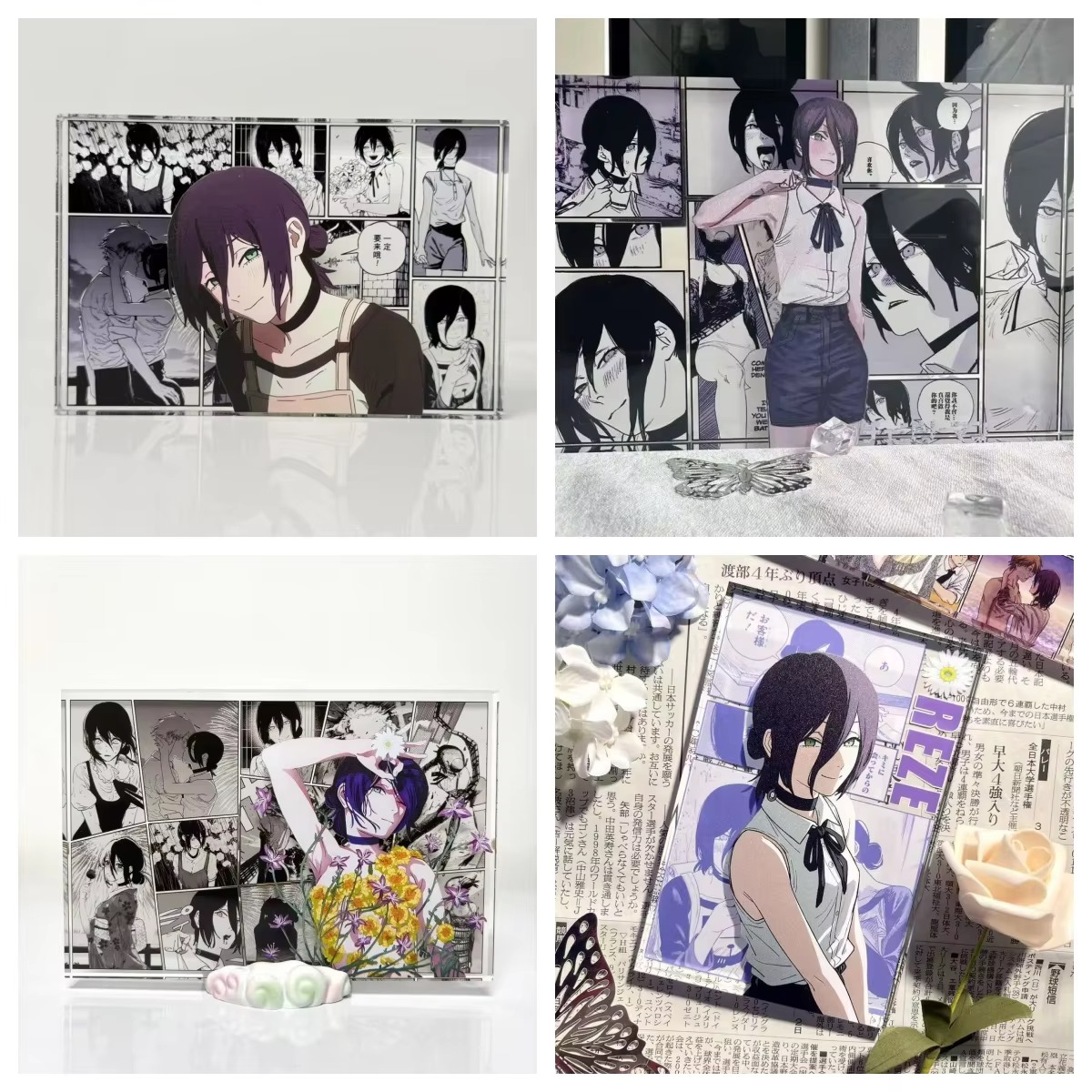 Acrylic Cosplay Prop - อะคริลิคฟิกเกอร์อนิเมะ เดนจิ และ เรเซ โมเดลการ์ดตั้งโต๊ะ ของตกแต่ง